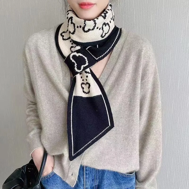 Fashion Plaid Knitted Neck Scarf Autumn Cross Tie Scarves For Women Rings Windproof Neck Protection Warmer Fake Collar 110*11cm