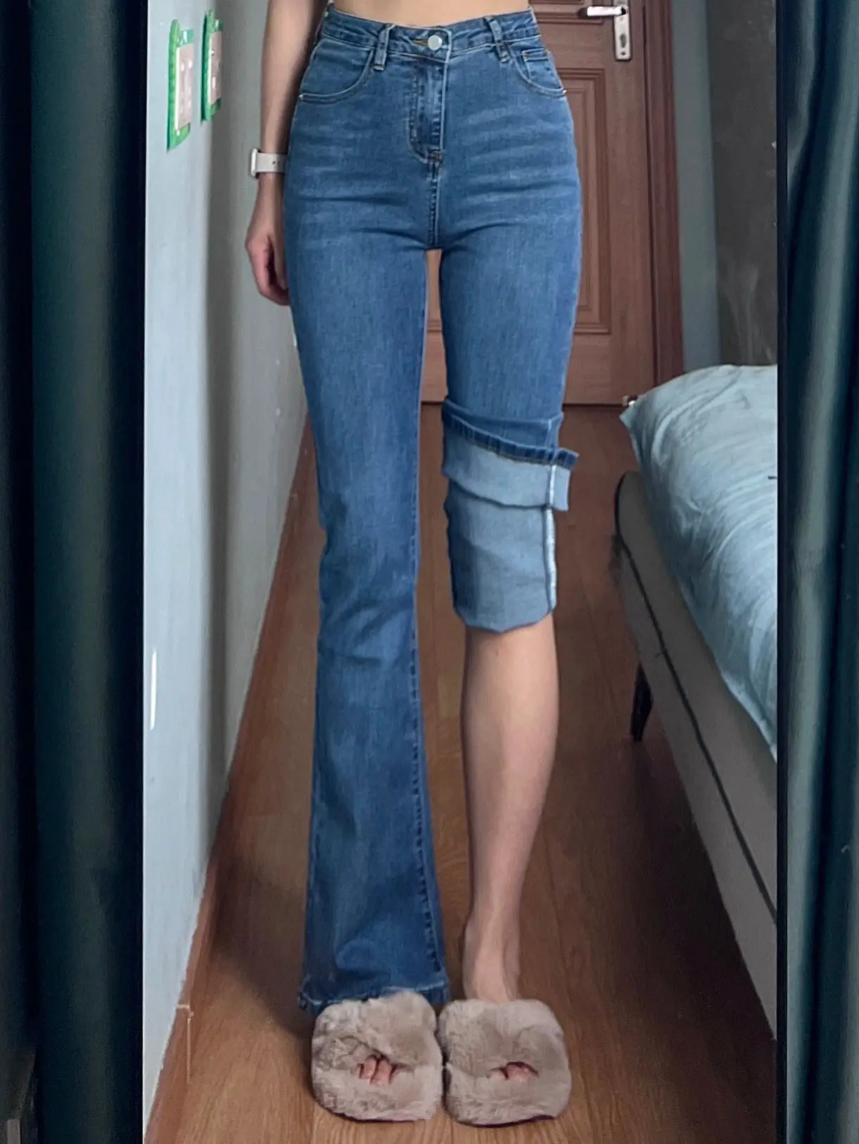 High Waist Bell Bot Jeans Women's Elastic Slimming Cotton Stretch Denim Pear ape Body Fit Floor Length Pants Autumn New ...