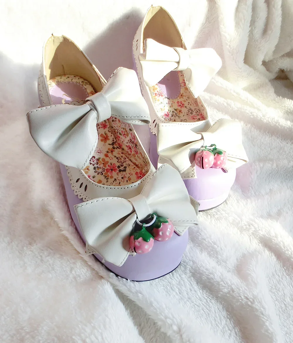 New Spring And Autumn Lolita Thick Heel High Heel Doll Shoes Strawberry Bell Sweet Shoes,cosplay Professional Shoes