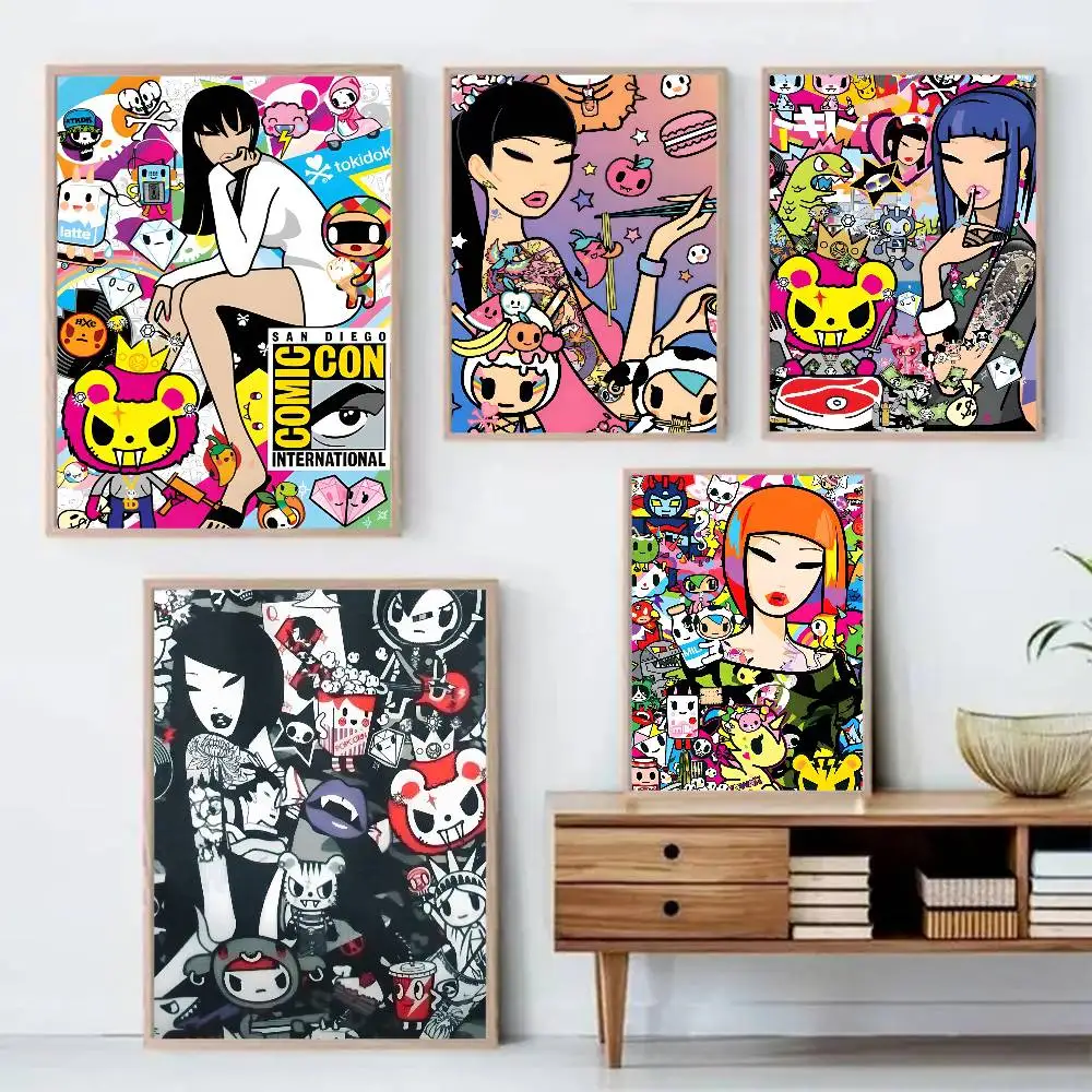Kawaii T-Tokidoki Anime Poster Self-adhesive Art Waterproof Sticker Coffee House Dorm Room Wall Decor