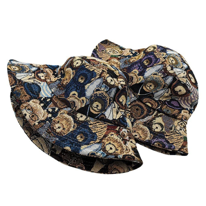 Bocca Bear Embroidery Bucket Hat Autumn Winter Panama Fisherman Hats Thick Foldable Adjustable Korea Style Outdoor Fashion Cap