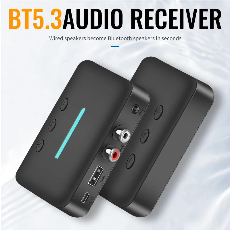 USB Bluetooth 5.3 Audio Receiver Adapter Wireless Stereo Music 3.5mm AUX R/L RCA Support U-Disk Playback Desktop Speaker Amp