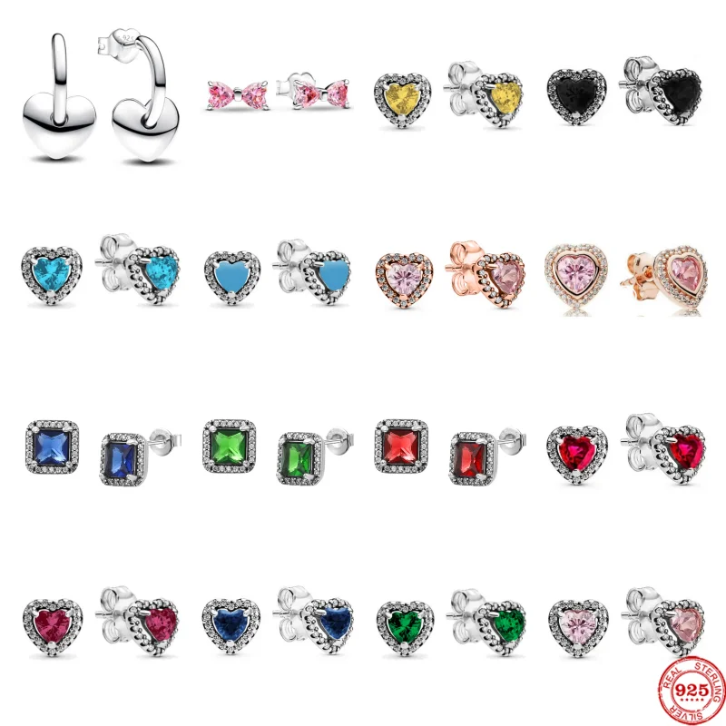 2025 New 925 Sterling Silver plated Charm Double Hoop Heart Earrings For Women Fashion DIY Earring Jewelry Gift