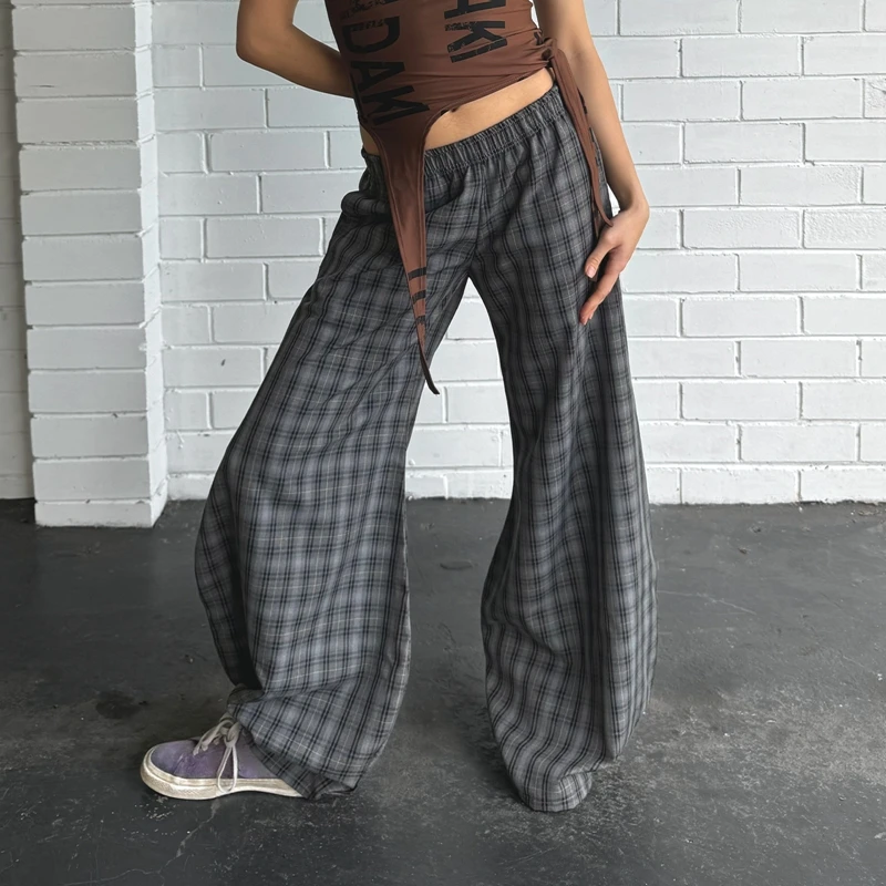 Harajuku Plaid Pants Teen Girl High Waist Baggy Trousers Korean Style 90s Vintage Loose Fit Wide Leg Sweatpants Y2k Streetwear