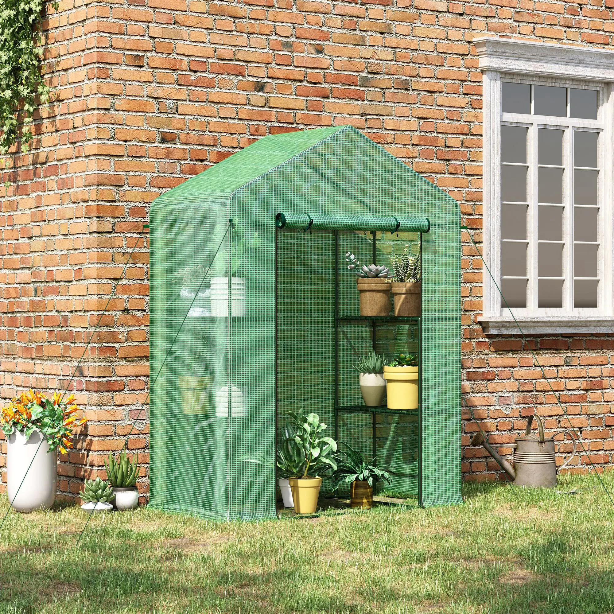 

Walk in Greenhouse 56x29x77 in Portable Outdoor Green House with 6 Shelves Roll Up Door PE Cover for Backyard Garden Patio