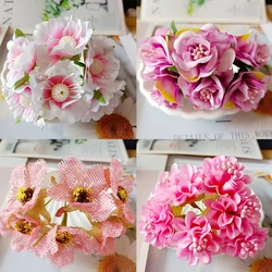 Artificial Flowers Mini Rose Bouquet for Wedding Decoration Craft Wreath Outdoor Garden Christmas Home Candy Box Scrapbook