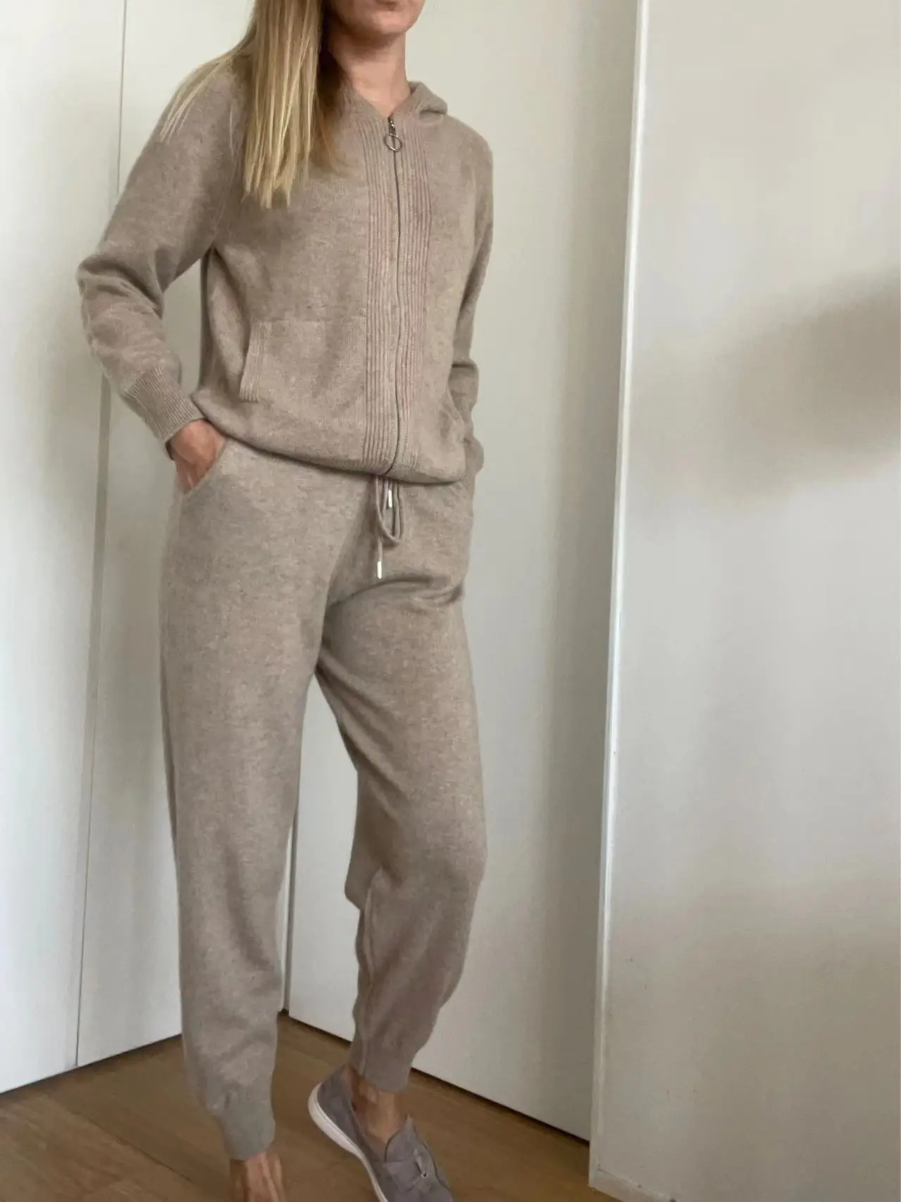 Pure mongol cashmere knitted casual pants set