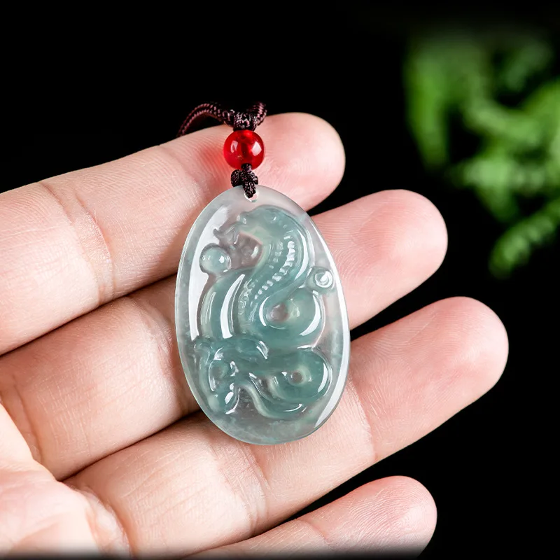 Burmese Jadeite Snake Pendant Necklace Gifts for Women Men Designer Real Jewelry Luxury Stone Vintage Natural Jade Blue