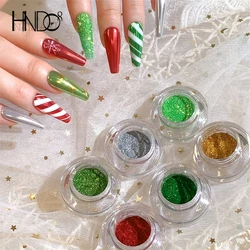HNDO 6 Color Set Christmas Mirror Chrome Powder Nail Reflective Glitter for Nail Art Decoration Green Red Gold Pigment Dust