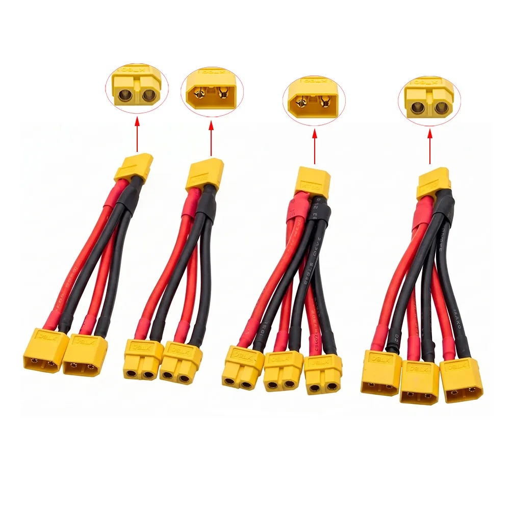 XT60 Parallel Battery Connector XT-60 Male/Female Dual Extension 2/3 Way Splitter 12AWG Silicone Wire Cable for RC Drone Motor