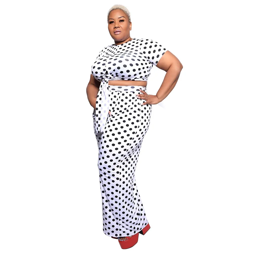 XL-4XL Plus Size Pant Suits Fashion Women Clothing 2024 African Summer Dot Short Sleeve Casual Two Piece Sets Dropshipping