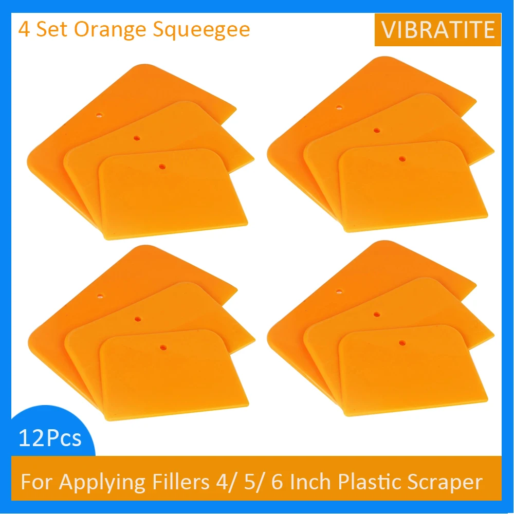 4Set/12pcs Reusable Plastic Car Spreader 4, 5, 6Inch Scraper, for Applying Body Filler DIY Craft Glazes Putties Caulk Paint Card