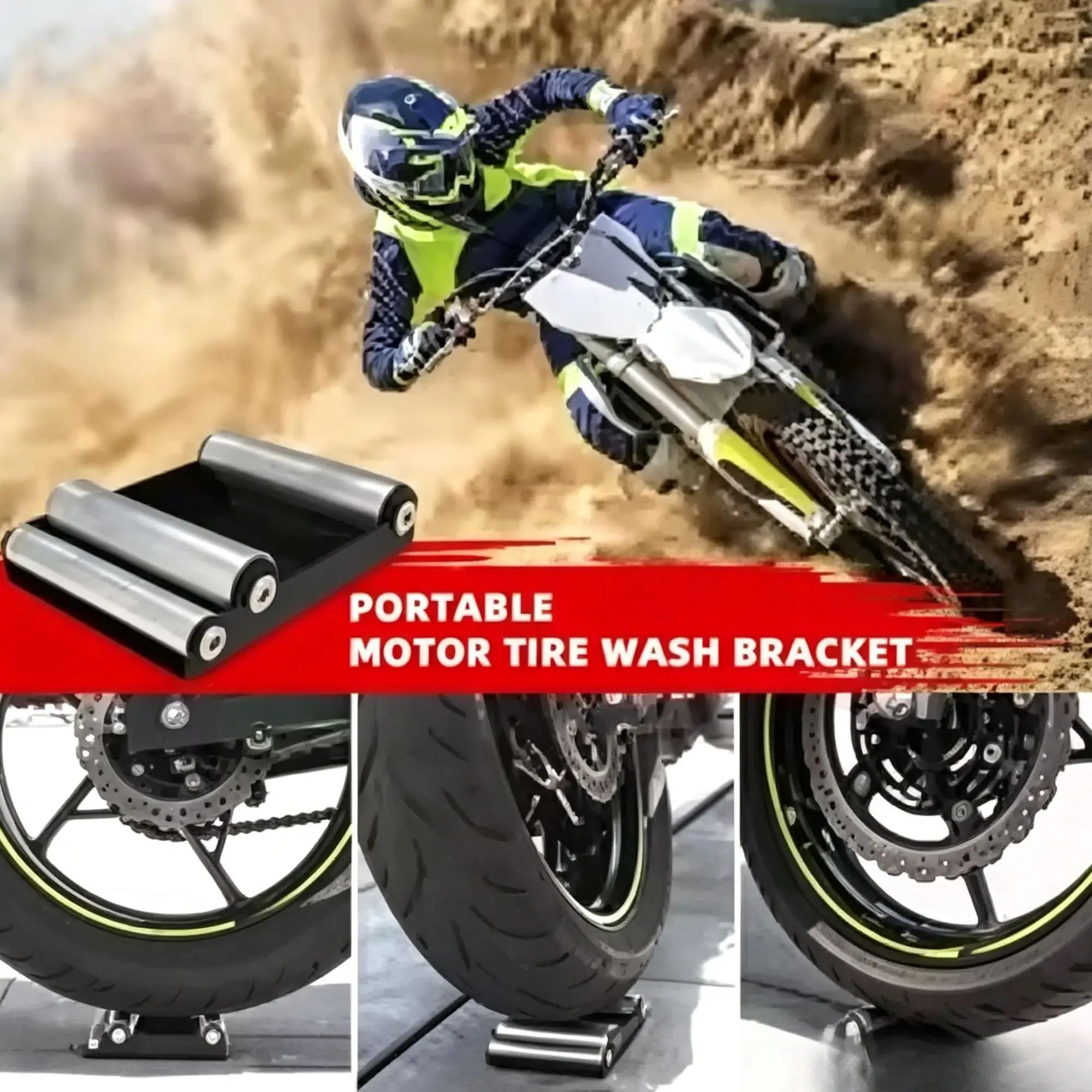 

Motorcycle Tire Cleaning Stand Tire Wash Bracket Portable Chain Clean Durable Roller Ramp Lift Universal