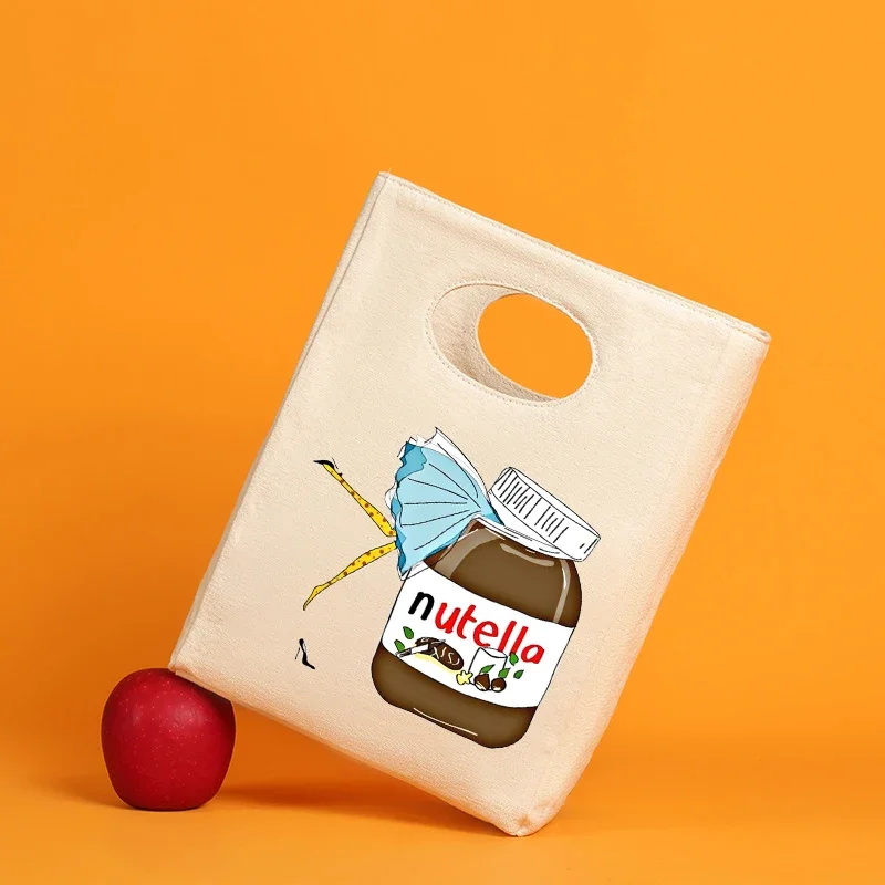 Lunch Bags Nutella Girl Print Fresh Cooler Pouch for Office Students Convenient Lunch Box Tote Couples White Food Container Bag