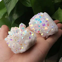 1pcs Natural White Crystal Cluster Electroplated Angel Aura Quartz Stone Mineral Enegry Reiki Healing for Room Decor