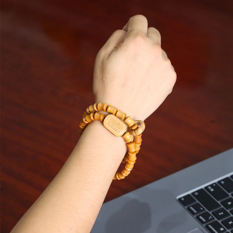 Indian Golden Yantra Sandalwood Wood 8mm/10mm Bracelet with 36 Beads & Unique Fragrance