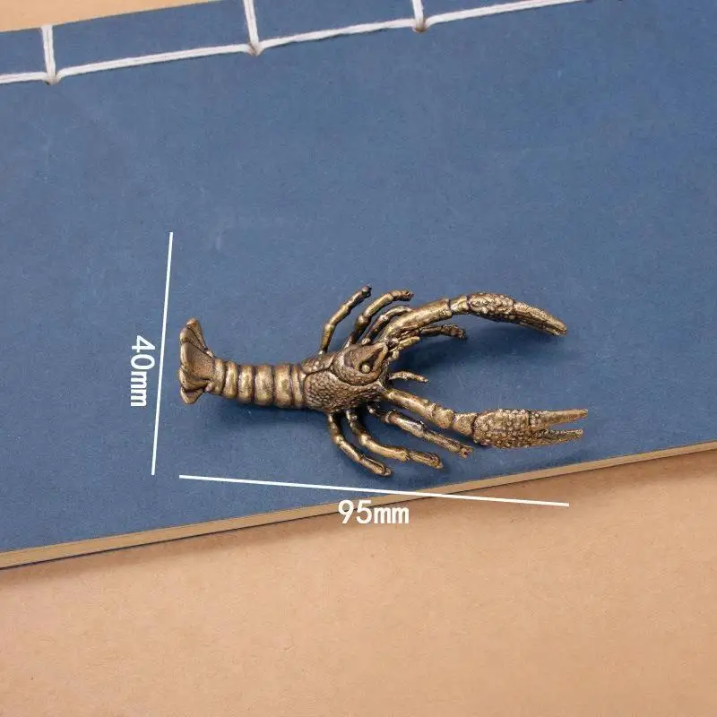 Retro Metal Lobster Mini Figurine Solid Brass Statue Creative Desktop Ornament for Home Office Desk Decor Gift