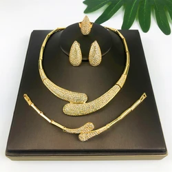 Dubai Fashion 18K Gold Plated Jewelry Set Women Classic Design Water Droplets Necklace Earring Bracelet And Ring 4PCS Set