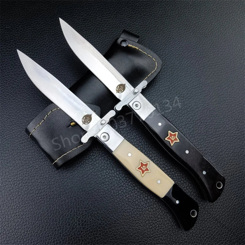 Russian Finka NKVD (KGB) EDC Folding Knife 440C Mirror Finish Blade Resin Handle Outdoor Manual Tactics Pocket Knives Multi Tool