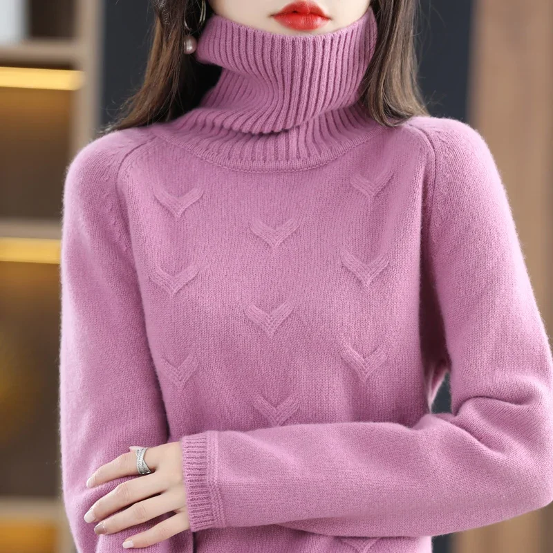 Tailor Sheep Autumn Winter Double Thickened Loose Turtleneck Sweater Women's 100% Wool Knitted Pullover Girl Clothes Outwear