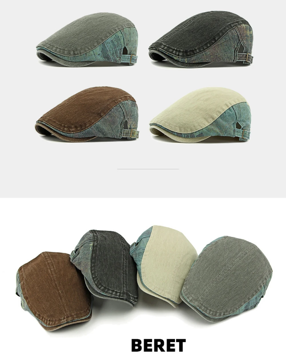 HT4788 Herren- und Damen-Baskenmützen für Frühling, Sommer und Herbst, Baumwollmütze im Retro-Patchwork-Stil, Künstler- und Malermütze, Unisex Ivy Flat Beret Cap – Detail 1