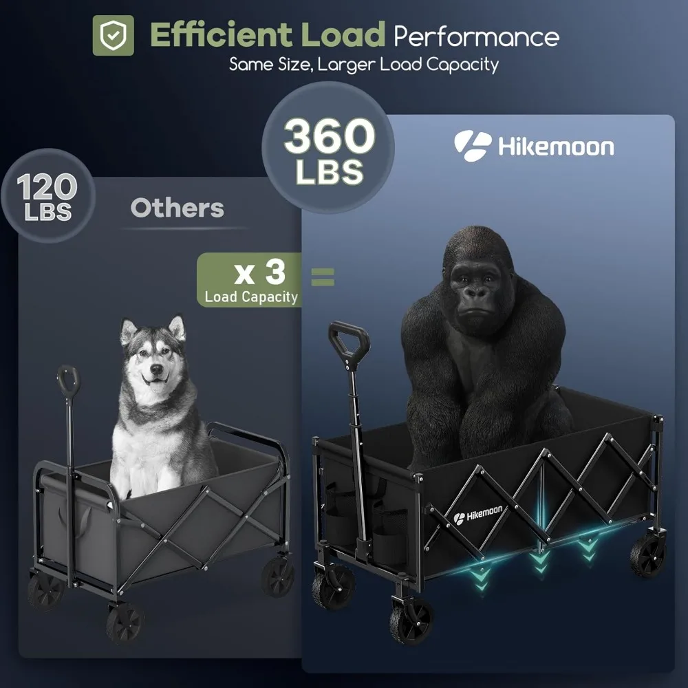 Carrinho de vagão dobrável extra longo de 34 '', carrinho utilitário portátil resistente de 360 libras para praia, camping, compras