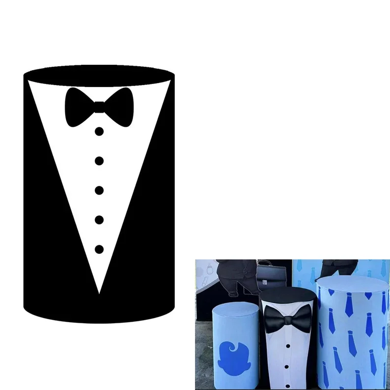 Mehofond Custom Cylinder Cover Backdrop Plinths Backdrop Black Suits Tie Pedestal Birthday Party Background Decor Elastic Fabric