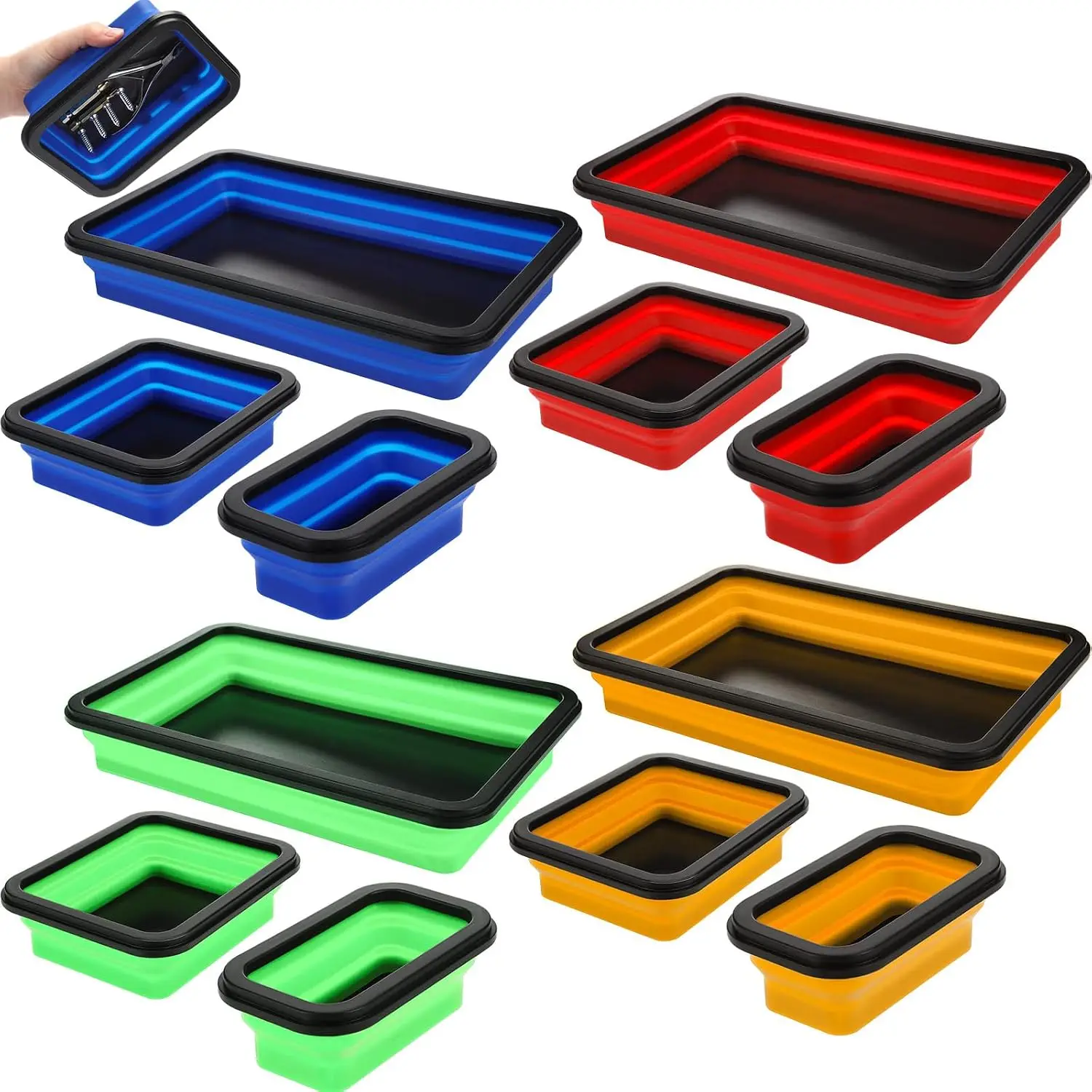 12 Pcs Collapsible Magnetic Parts Tray Set 3 Size,Multicolor
