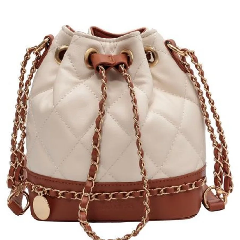 2023 New Leather Small Handbags Women Chain Bucket Tote Bags for Girls Designer Vintage Messenger Crossbody Purses Black Female