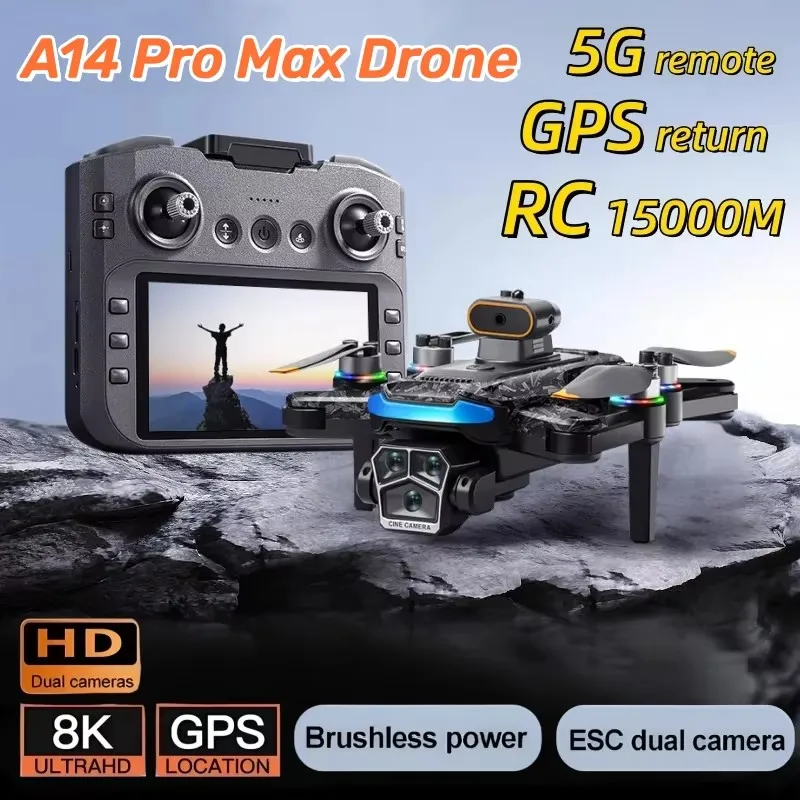 

A14 Pro Max Drone Aerial 8K HD Dual-Camera 5G WIFI GPS Brushless Motor Optical Flow Obstacle Avoidance RC Drone 10000M
