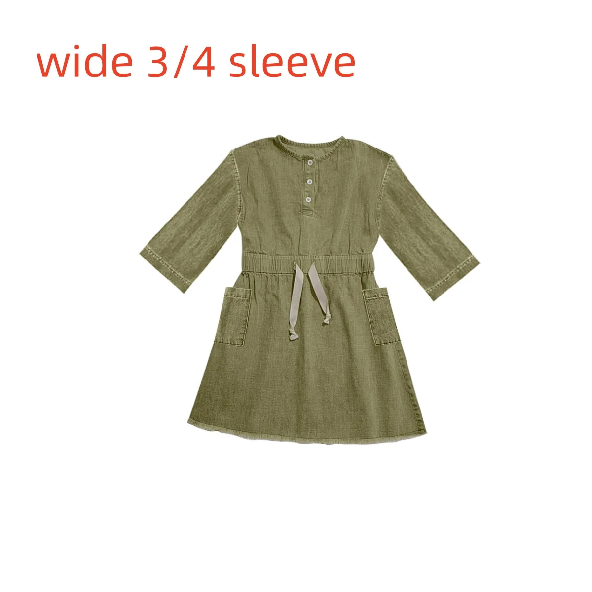 Washed Green Denim Fringe Collection – 3qtr Sleeve Dress