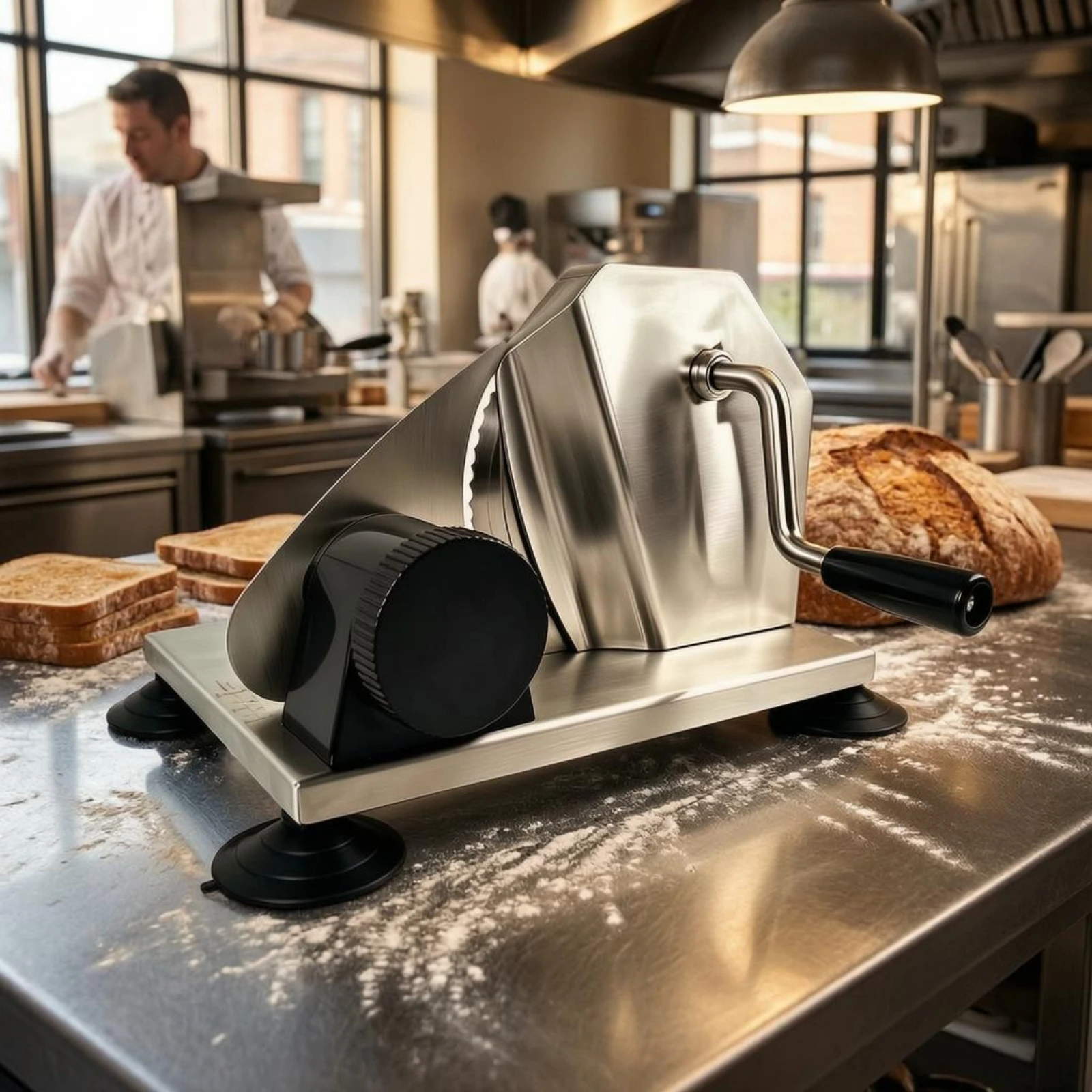 

Manual Bread Cutter Suction Cup Feet Hand Crank Bread Cutter