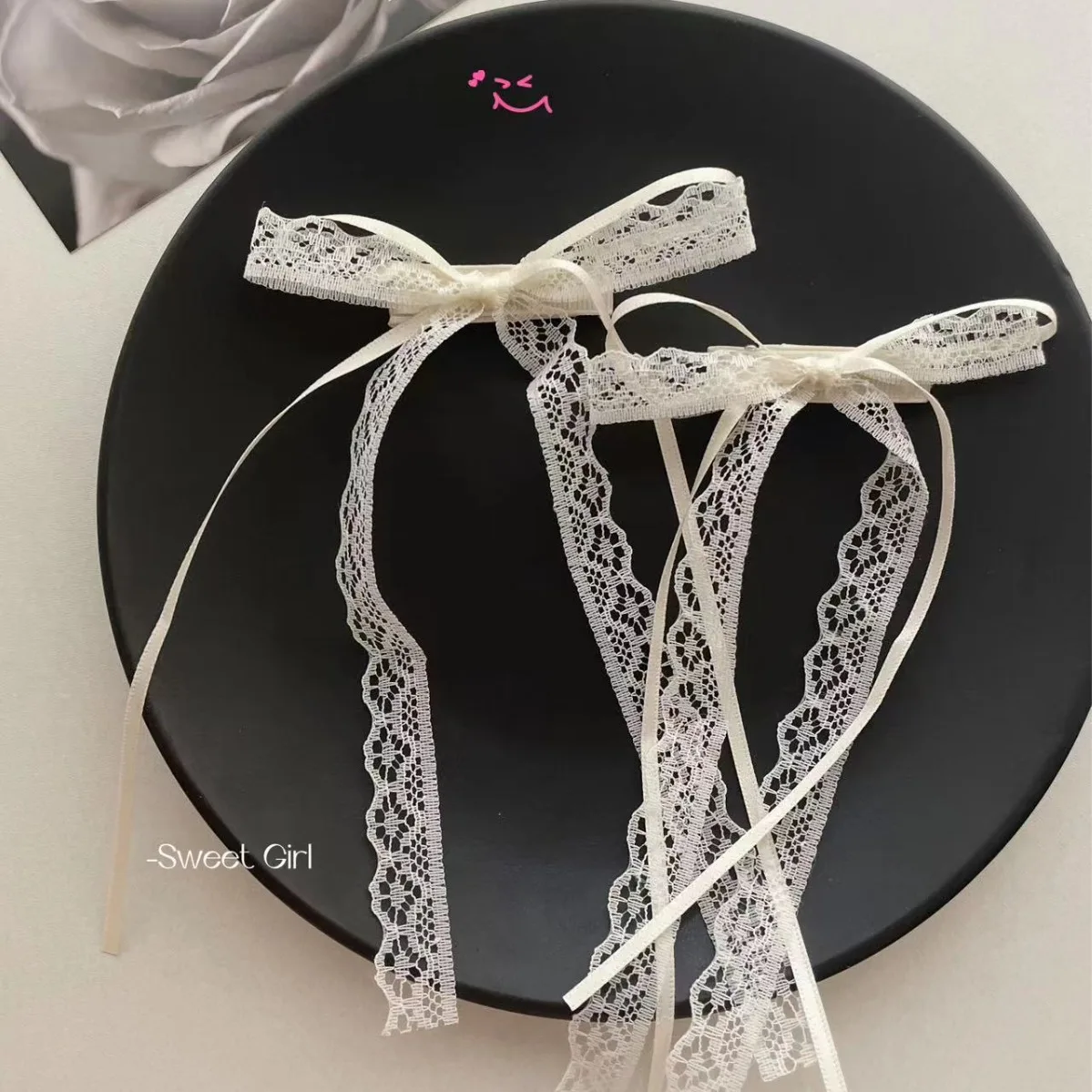 

2Pcs White Sweet Lace Long Bow Hair Clip Women Ribbon Tassel Bowknot Hairpins Braid Barrettes Girls Trendy Hollow Headwears