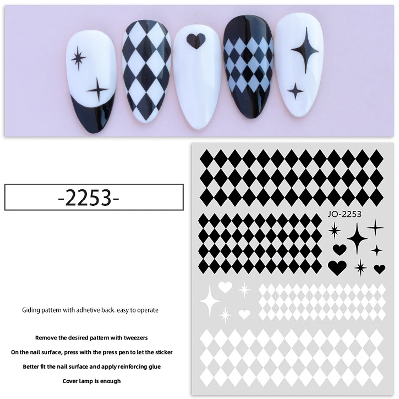 3D Fashion Nail Art Sticker Manicure Designs adesivo autoadesivo con motivo a scacchi a rombo di colore di alta qualità