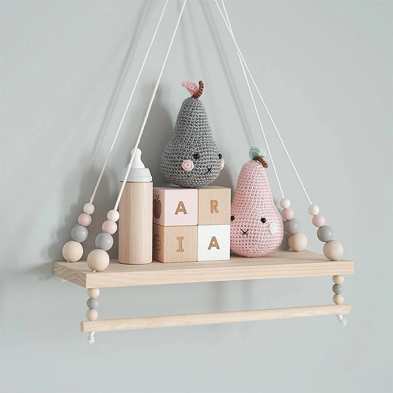 Children's Room Shelves Wooden Floating Shelf Wall Decoration Baby Bedroom Nursery Decor Dolls Toys Display Hanging Storage Rack