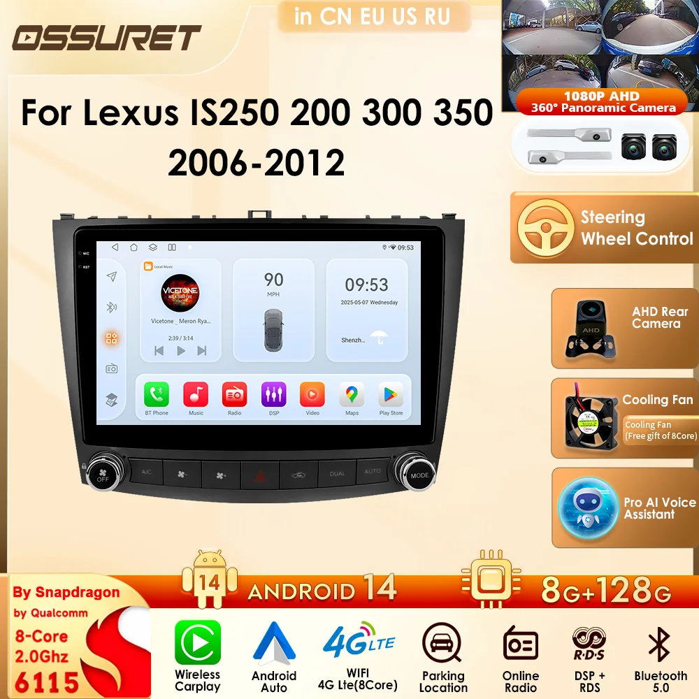 OSSURET Snapdragon 8 Core Car Radio Carplay For Lexus lS250 200 300 350 2006-2012 Navi 4G Stereo WiFi Autoradio 2Din Multimedia