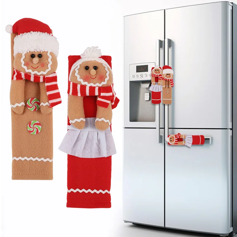 

2pcs/set Christmas Refrigerator Door Handle Covers Gingerbread Man Home Kitchen Decoration New Year Holiday Supplies Xmas Gifts