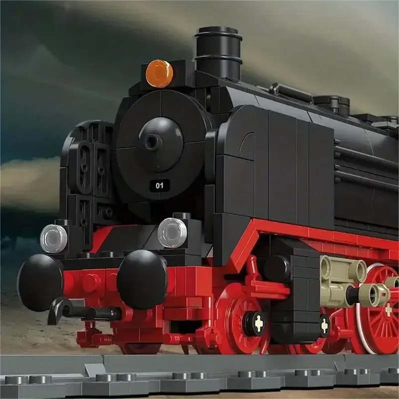 1173 قطعة قطار البخار الإبداعي الرجعية اللبنات مدينة السكك الحديدية المسار قطار تجميع الطوب سطح المكتب الديكور هدايا الأطفال