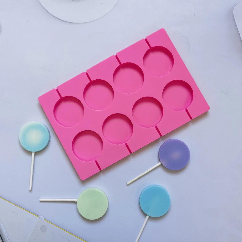 8-Cavity Round Silicone Lollipop Candy Mold Homemade Kids Cake Chocolate Cookies Mould Baking Pastry Decorating Tools