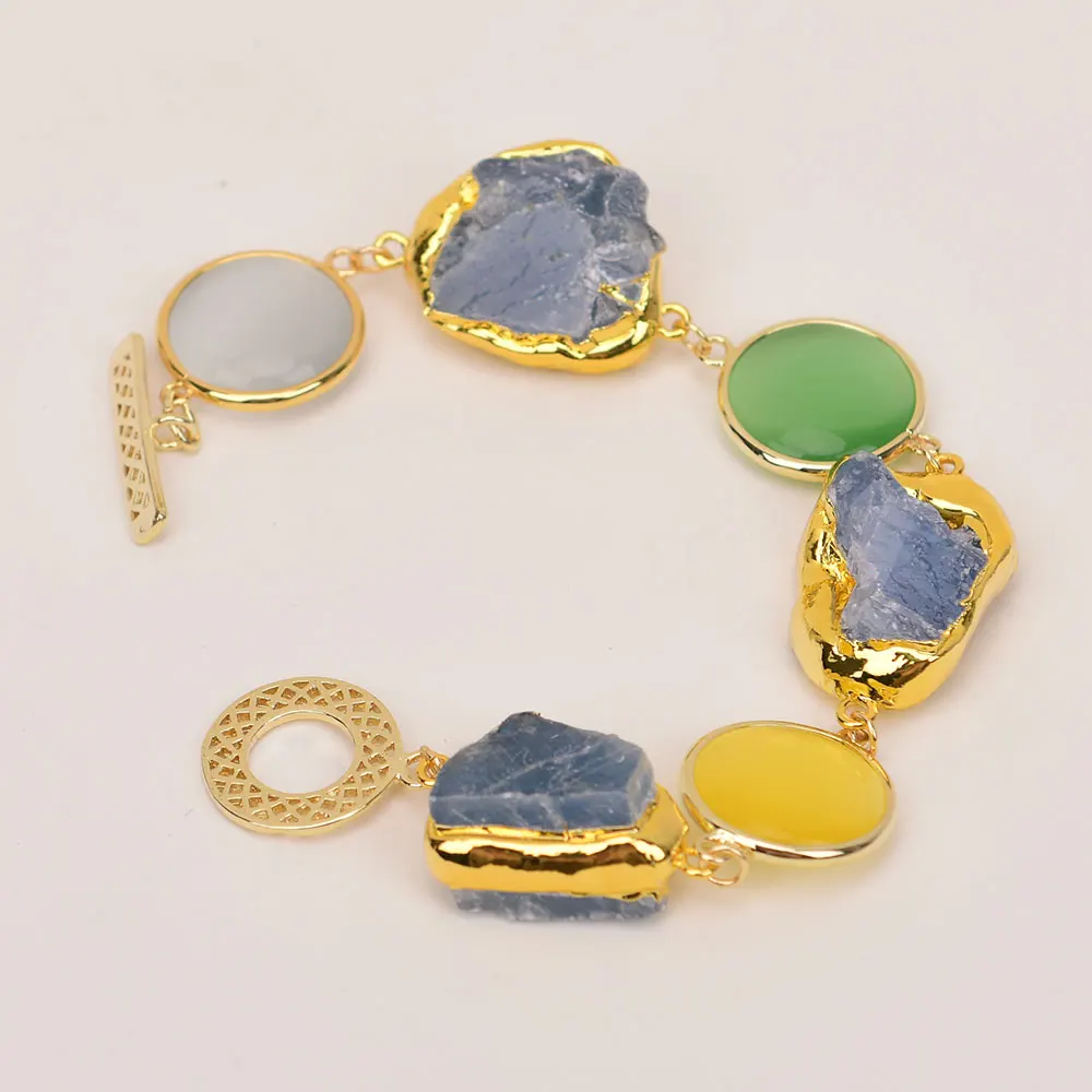 G-G الأزرق الطبيعي Iolite Cordierite حجر مزيج اللون القط العين عملة الخرز سوار