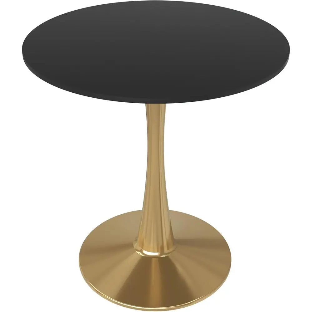 

24 Black MDF Round Dining Table with Gold Pedestal Base for Century-Style Accents and Kitchen Dining