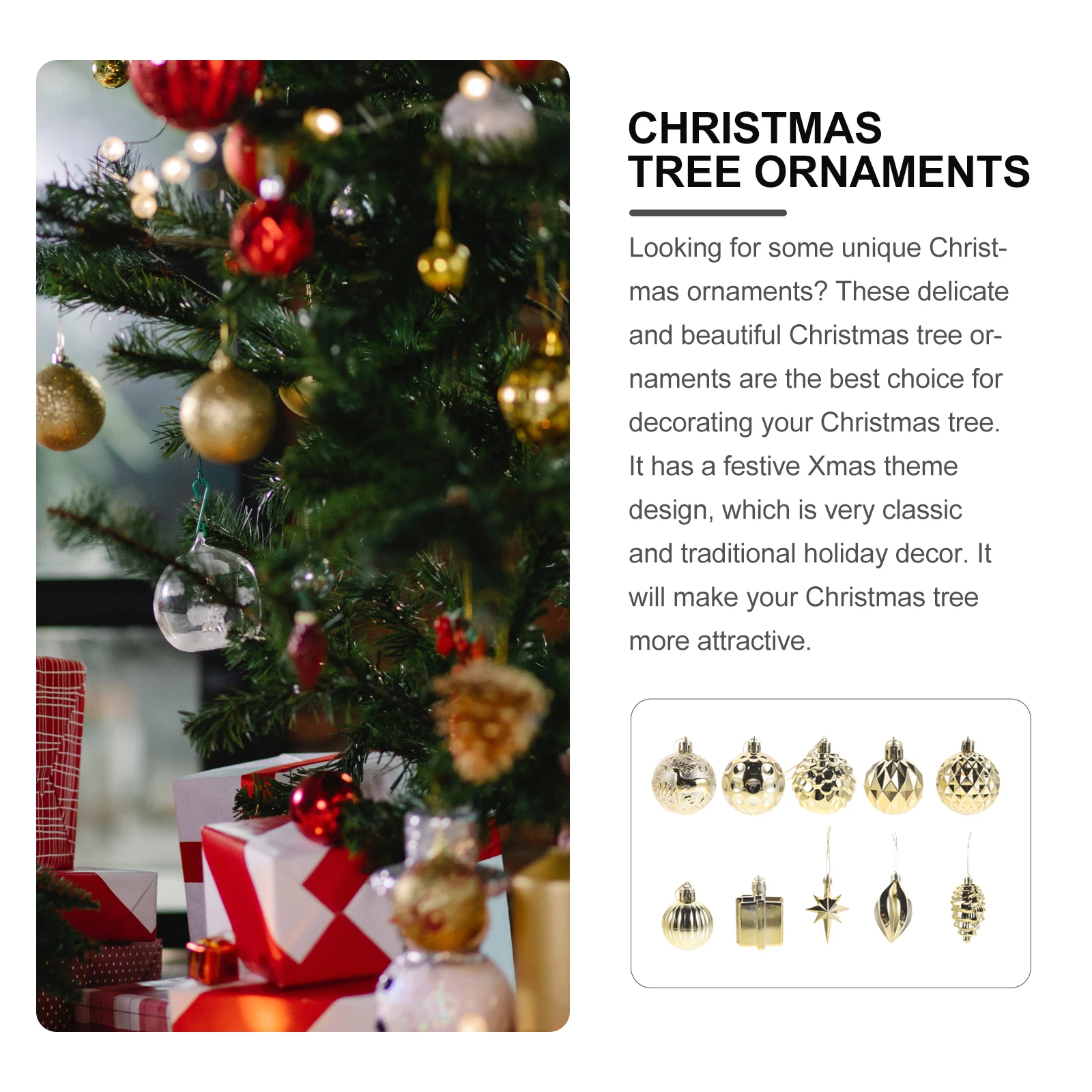 

1 set Golden Christmas Ball Ornaments Mini Decorative Hanging Tree Pendants Xmas Party Supplies Reusable Festive Decor