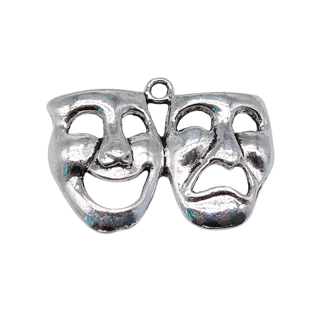 10pcs/lot 30x23mm Laughing Face Sad Face Charms For Jewelry Making Antique Silver Color 1.18x0.91inch