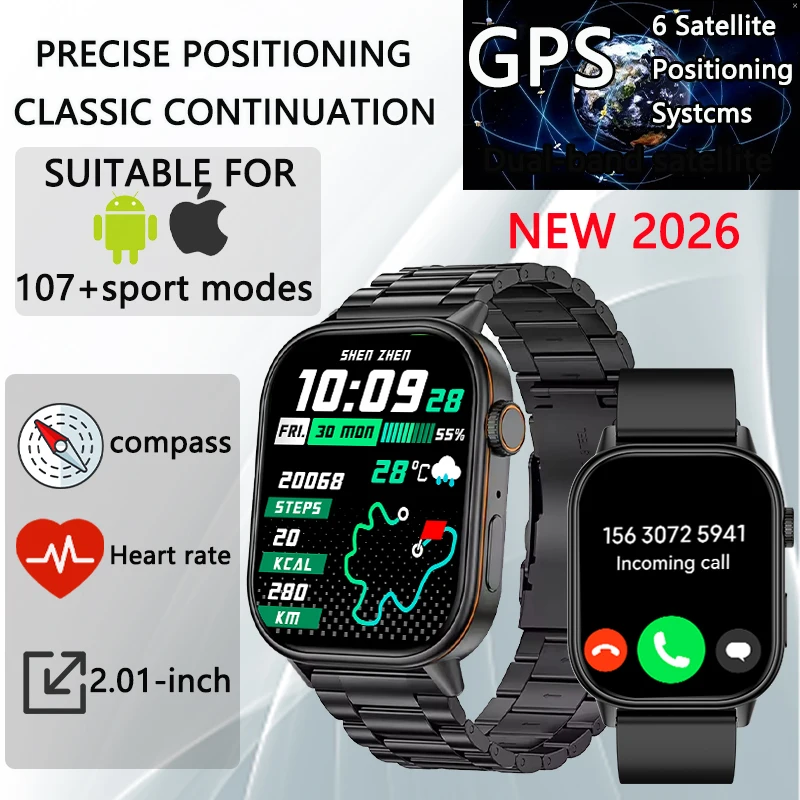 2026 New Outdoor Military Smart Watch With Built-in GPS Positioning Bluetooth Call Heart Rate Sleep Monitoring IP68 Smartwatches