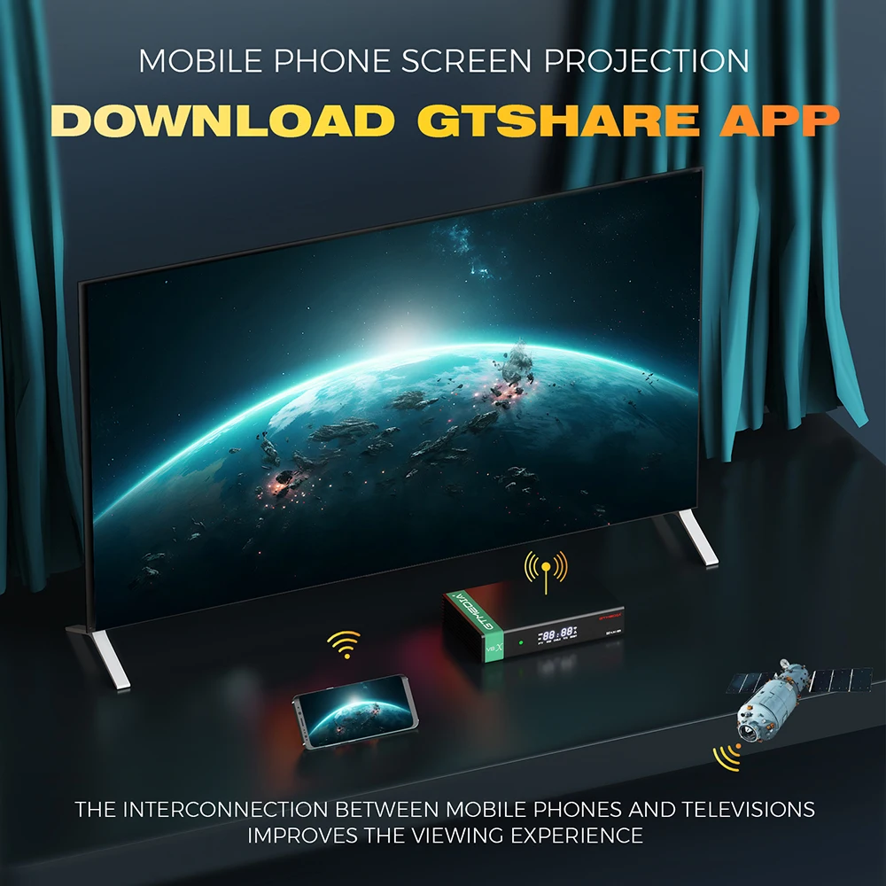 جهاز استقبال قمر صناعي GTMEDIA V8X DVB-S/S2/S2X، VCM/ACM/متعدد الأشواط يدعم BISS لفة تلقائية مدمجة 2.4G WIFI 1080P HD Mars v8x