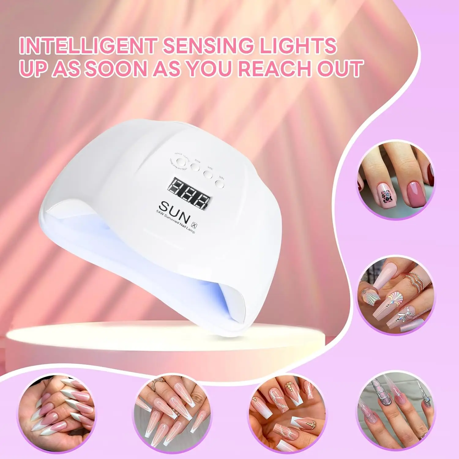 YIKOOLIN 54W UV LED-nagellamp met 36 lampen Sneldrogende nagellakdroger met 4 timeropties voor doe-het-zelf-nagelkunst en gelnagels