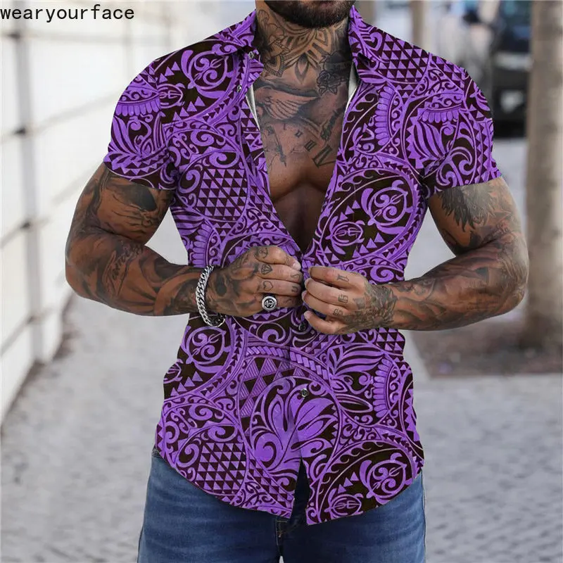 

Geometry Flowers Shirts Printed Hawaiian Graphics Dress Shirt Buttons Short Sleeve Thin Streetwear Beach Casual Men Clothing