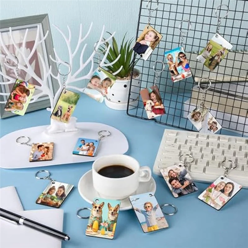 VEHO-270Pcs Double-Sided Rectangle Sublimation Keychain Blanks,Density Board Rectangle Sublimation Key Chains Accessories