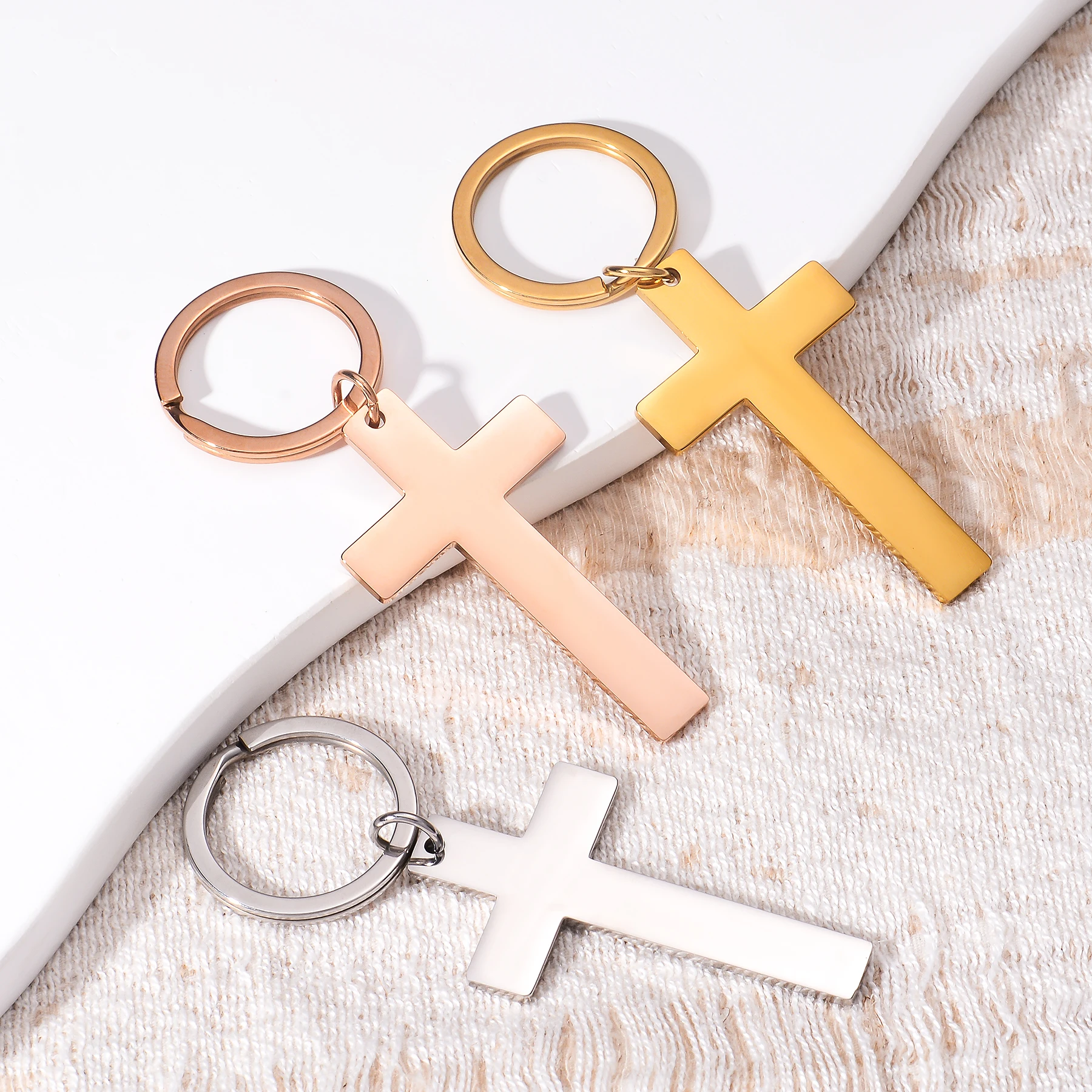 1 Buah Gantungan Kunci Liontin Salib Baja Tahan Karat Tuhan Anda akan bersama Anda di mana pun Anda pergi Hadiah Kristen Yesus Perhiasan Gantungan Kunci