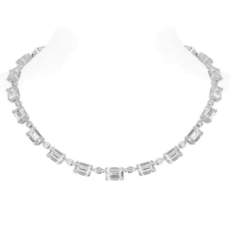 Bellux Clavicle Chain 925 Silver Synthetic Zircon White Full Diamond Emerald Cutting Light Luxury Wedding Jewelry Necklace
